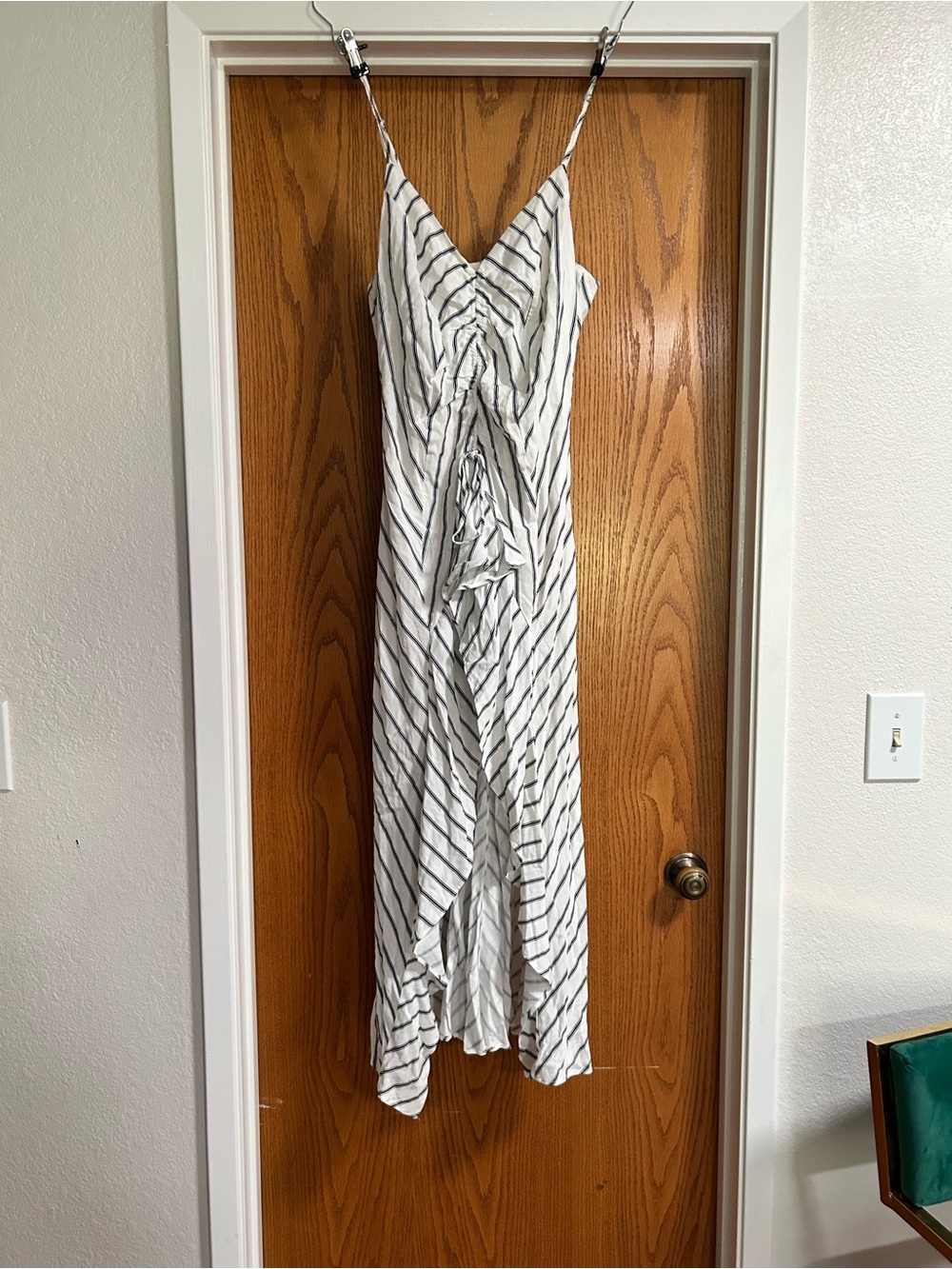 Lush White and Navy Striped High-Low Dress